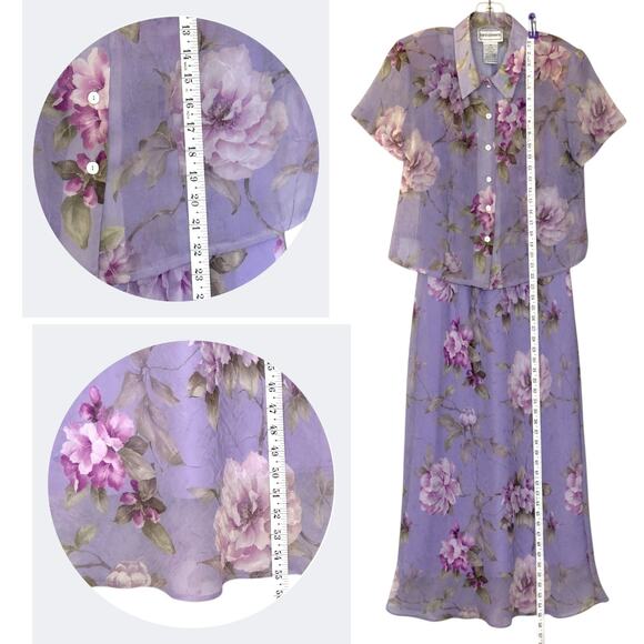 VTG Karin Stevens Dress Set 10 Maxi Sheer Floral Chiffon Ethereal Fairy Wedding - Picture 6 of 15